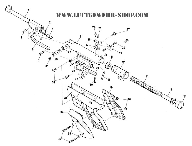 Diana Mod. 3 Explosionszeichnung der Luftpistole