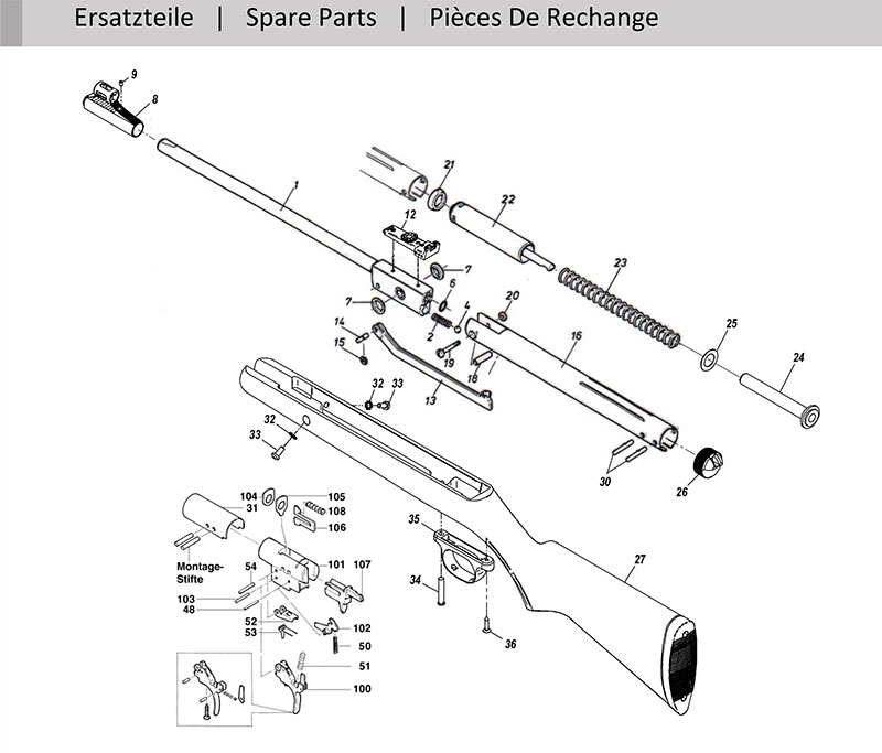 Diana 240 Classic Luftgewehr Ersatzteile, Bauplan und Explosionszeichnung