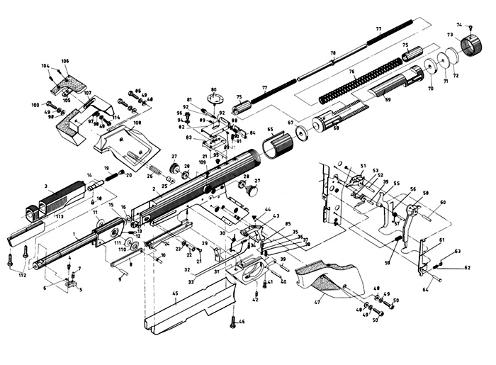Luftpistole Diana Modell 10 Explosionszeichnung