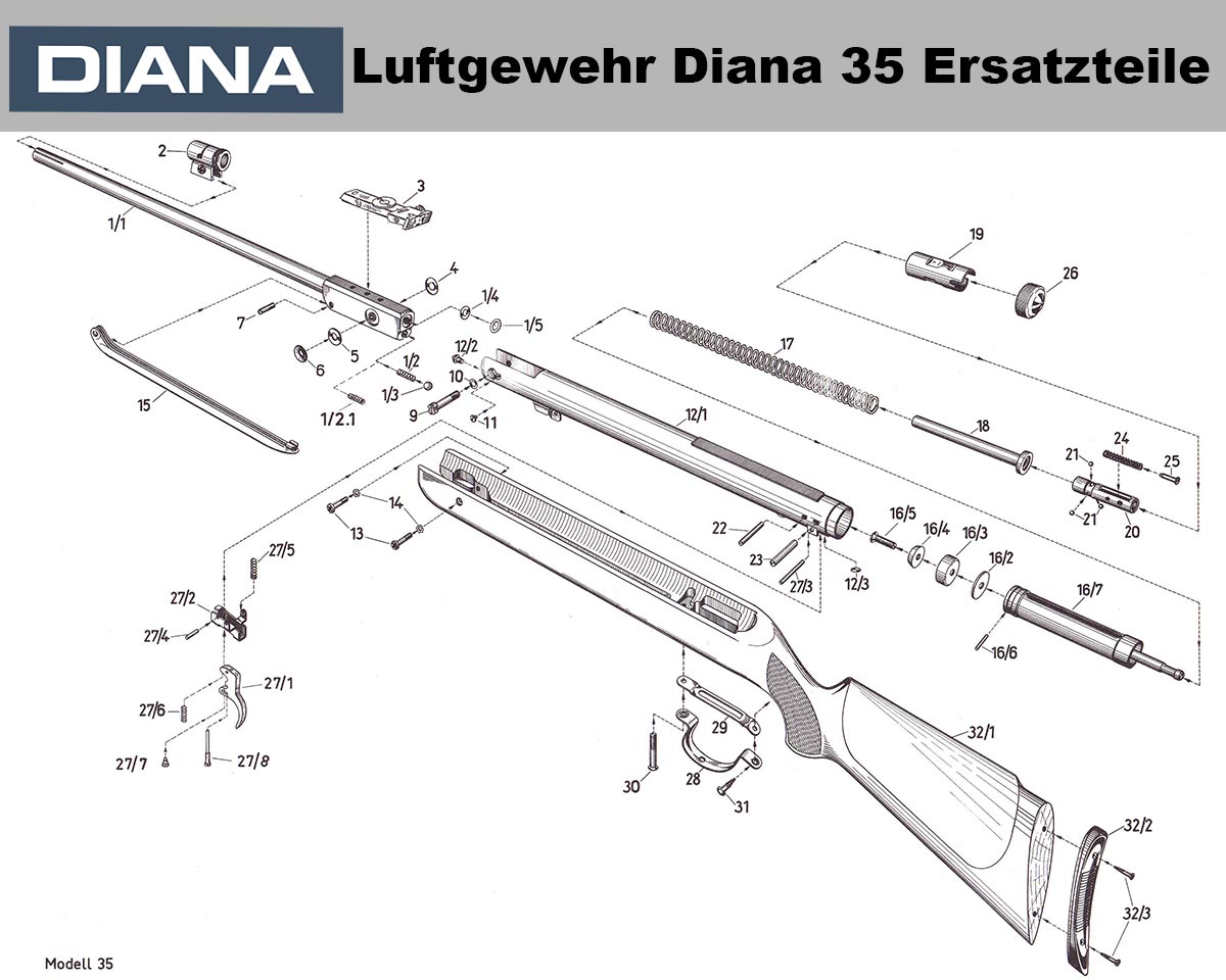 Diana 35 Luftgewehr Ersatzteile und Explosionszeichnung