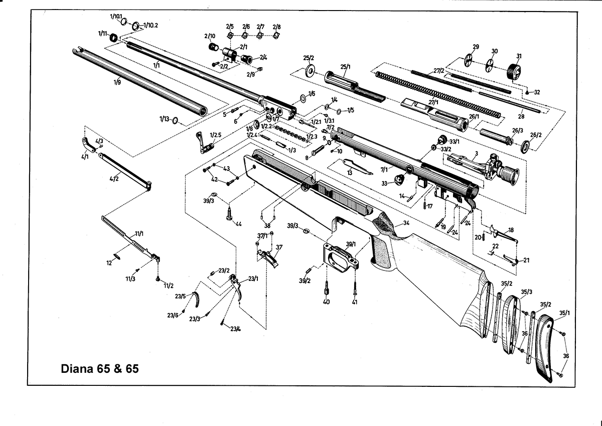 Luftgewehr Diana 65 und 66 Explosionszeichnung und Ersatzteile