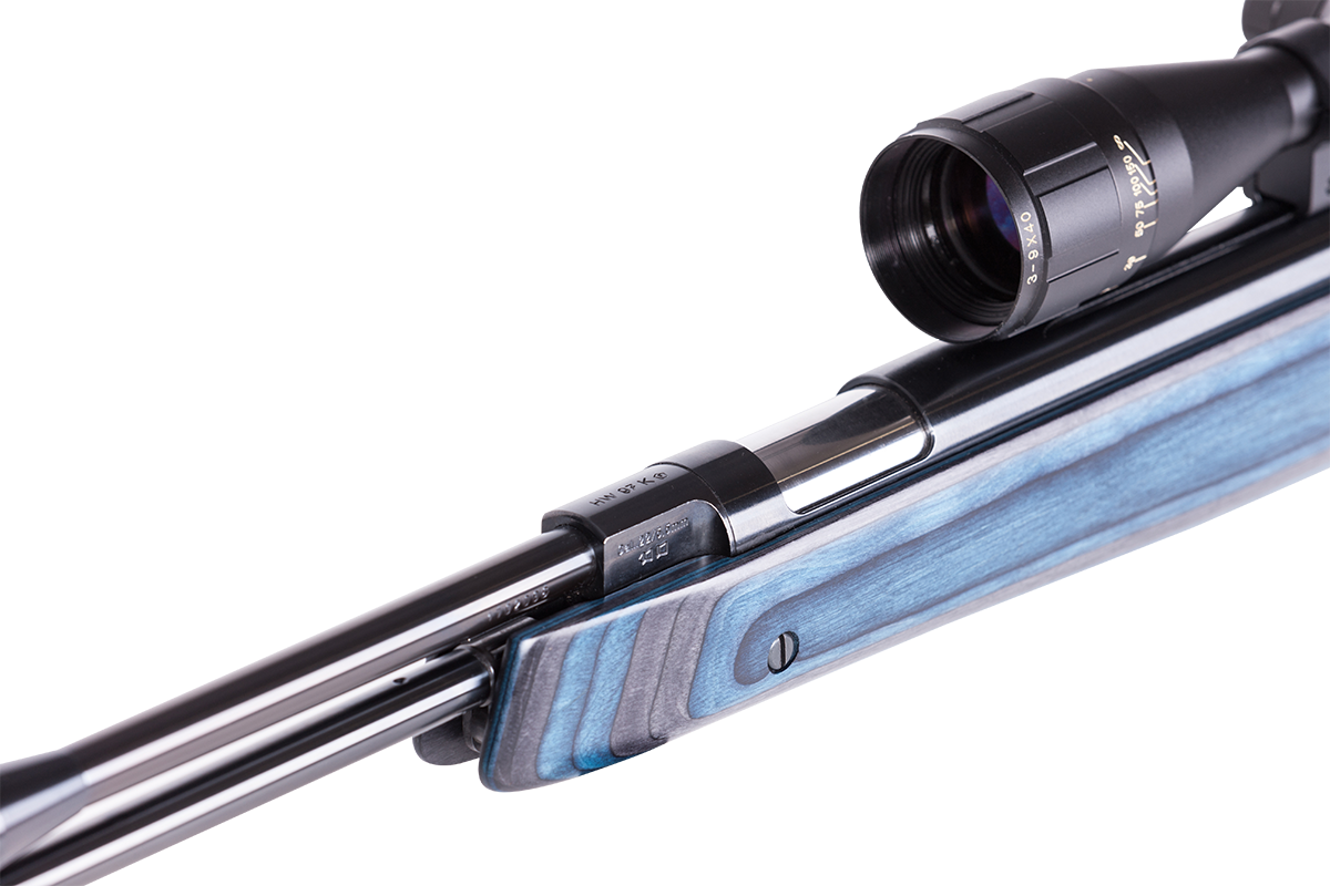 Weihrauch HW 97 laminiert mit blau grauem Schichtholzschaft und Unterspannhebel