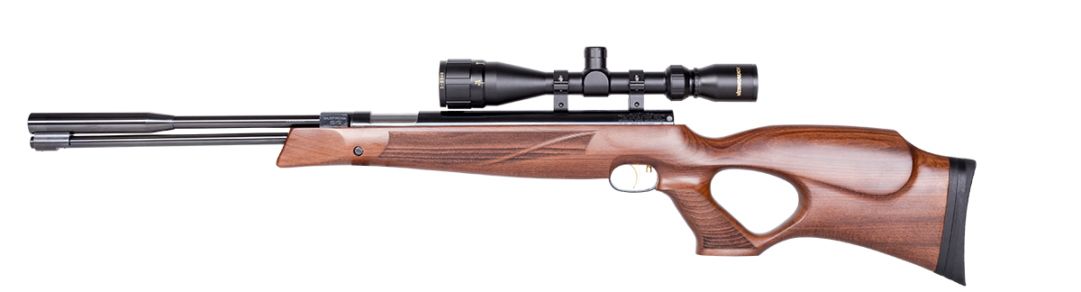Weihrauch HW 97KT Luftgewehr mit Lochschaft und aufgesetzten Zielfernrohr